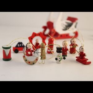 Vintage Miniature Wooden Christmas Ornaments Set